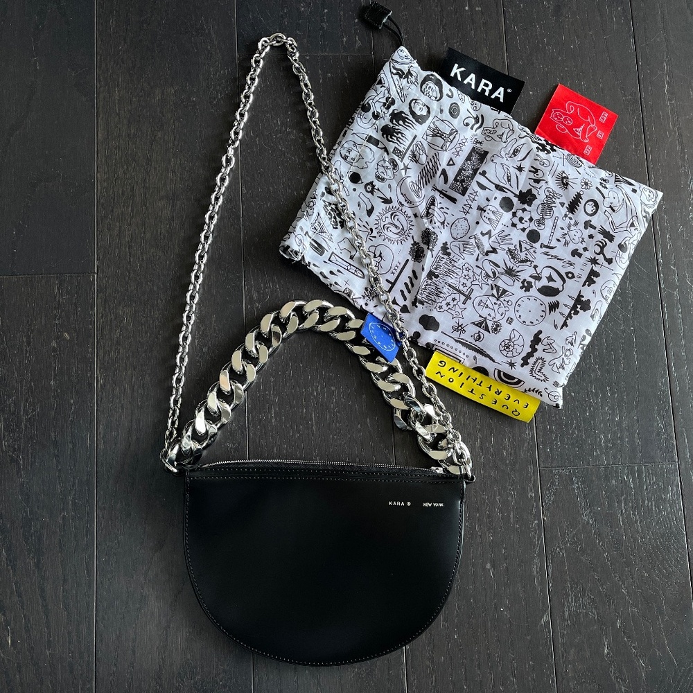 KARA black Starfruit Leather Chain Bag silver with dust bag shoulder bag